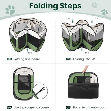 Love's cabin Pet Puppy Dog Playpen, Medium Dog Tent Crates Cage Indoor/Outdoor, Portable Playpen for Cat, Foldable Pop Up Dog Kennel Playpen with Carring Case, Removable Zipper Top, Olive Green - Image 8