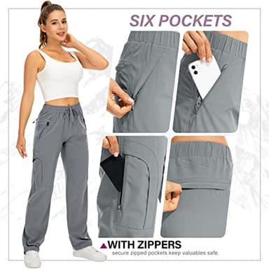 Women's Hiking Cargo Pants Quick Dry UPF50+ Outdoor Pants for Women Fishing Safari Travel Stretchy Pants with Pockets,6608,Grey,S - Image 4