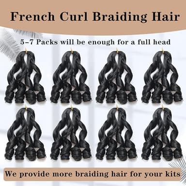 French Curl Braiding Hair 12Inch 8Packs French Curl Crochet Braids Short Curly Crochet Hair Bouncy Synthetic knotless Braiding Extensions(1B, 12inch) - Image 3
