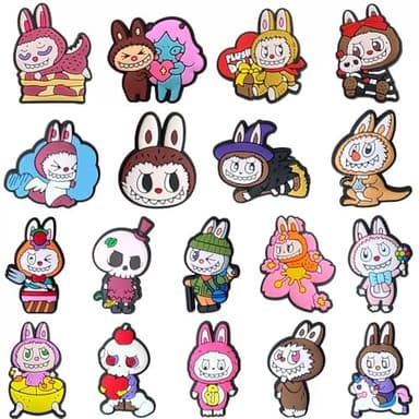 Labubu Shoe Charms 18Pcs for Shoe Accessories Sandals Bracelets Decoration Party Favor Shoe Decoration Charms for Shoes Bracelet Wristband Clog Sandals Party Favors Gifts Kids - Image 1