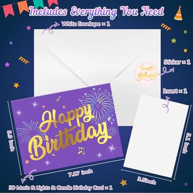 FITMITE Birthday Cards Birthday Gifts for Women Fireworks Pop Up Cake Light and Music Happy Birthday Card Purple Gold - Image 3