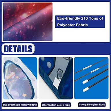 WillingHeart Rocket Ship Play Tent for Kids, Astronaut Spaceship Space Themed Pretend Playhouse Indoor Outdoor Games Party Children Pop Up Foldable Tent Birthday Toy for Boys Girls Toddler Baby - Image 4
