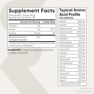 Sports Research Organic Collagen Peptides - Hydrolyzed Type I & III Collagen Protein Powder Made Sustainably from Grass-Fed Cows - Unflavored - 30 Servings - Image 5