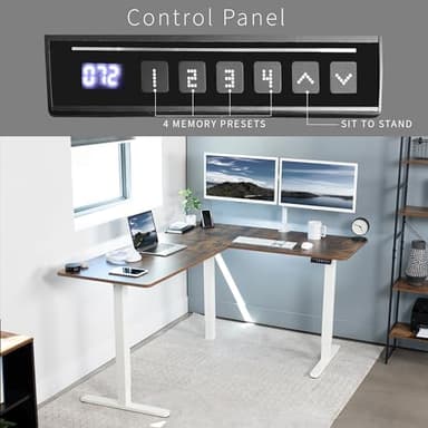 VIVO Electric Corner 63 x 55 inch L-Shaped Standing Desk, Memory Height Adjustment, Rustic Vintage Brown Top White Frame, DESK-E3CTWN - Image 5