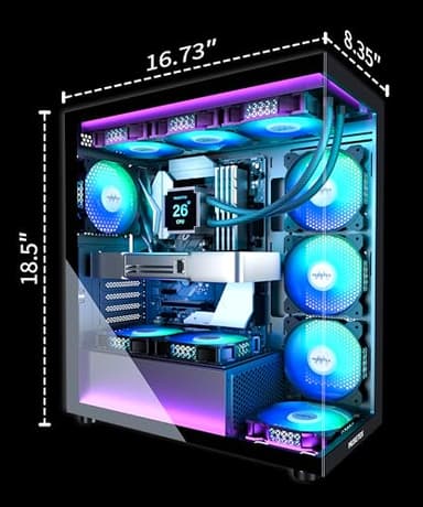 MUSETEX ATX PC Case 7 PWM ARGB Fans Pre-Installed, Type-C Mid Tower Computer Case with Full-View Dual Tempered Glass, Gaming PC Case, Black(K2) - Image 6