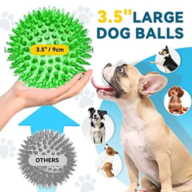 SHARLOVY 3.5” Large Dog Toys Ball, 6 Pack Squeaky oys, Durable for Aggressive Chewers, Spiky Ball for Clean Teeth and Training, Fetch Toys for Large Dogs, for Puppy Chew and Teething - Image 2