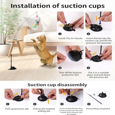 Janbenty 4-in-1 Interactive Cat Feather Toys with Durable Retractable Fishing Pole, Enhanced Suction Cup Toy, Door Hanging Teaser Toy and 11 Attachments Replacements for Bored Indoor Adult Cats - Image 7
