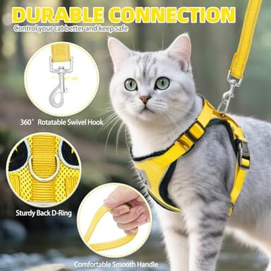 PUPTECK Cat Harness and Leash Set Escape Proof Reflective Cat Walking Harness Adjustable Soft Breathable Mesh Vest for Small Pets, Yellow, M - Image 5
