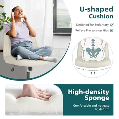 OLIXIS Criss Cross Legged Chairs with Wheels Armless Swivel Wide Seat Height Adjustable Padded PU Leather Home Office Desk Seating for Bedroom, Student, Study Room - Image 4