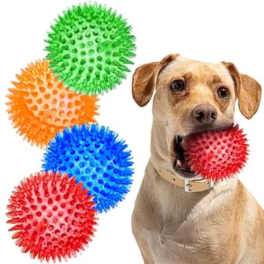 SHARLOVY 3'' Squeaky Balls for Small Dogs, 4 Colors Spiky Dog Balls for Puppy Teething, Durable Puppy Chew Toys for Teething, Indestructible Toys to Fetch and Train, BPA Free Non-Toxic - Image 1