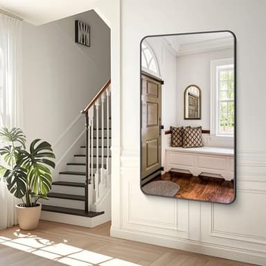 BONEWEI 60x36 inch Large Bathroom Mirror,Black Rectangle Mirror,Wall Mounted Bathroom Frame Vanity Mirror with Round Corner for Bedroom Living Room, Entryway Hangs Horizontal or Vertical - Image 5