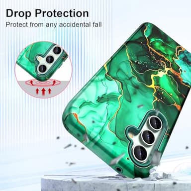 Hekodonk for Galaxy S24 FE Case,Heavy Duty Full Body Shockproof Protection 3 in 1 Hybrid Hard PC Soft Rubber Rugged Drop Protective Slim Women Phone Case for Galaxy S24 FE,Green Marble - Image 5