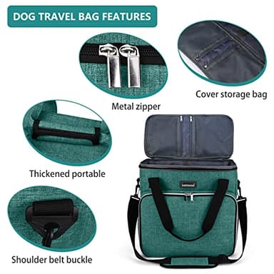 BAGLHER Pet Travel Set Airline-Approved Carrier for Small/Medium Cats & Dogs + Travel Bag with Food Containers & Silicone Bowls, Grey & Green - Image 4