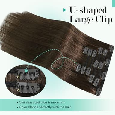 Ukira Brown Clip in Hair Extensions Real Human Hair, 22 Inch 75g Medium Brown Human Hair Clip in Extensions, Soft Straight Remy Human Hair Clip ins for Women Chocolate Brown Hair Extensions - Image 7