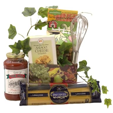 Gift Basket Village - Gourmet Italian Feast Gift Basket: Assorted Pastas, Sauce, Cheese Straws, and Whisk, Perfect for Any Occasion, Handcrafted in the USA - Image 1
