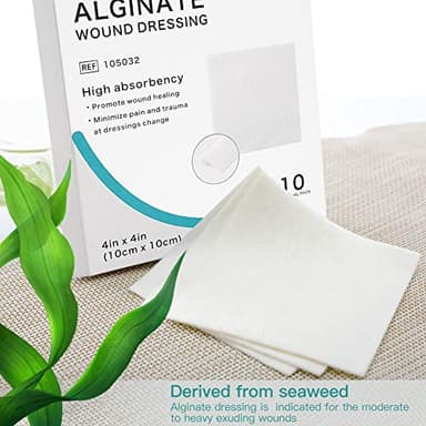 Dimora Calcium Alginate Wound Dressing, 4'' x 4'' Patches,10 Individual Sterile Pads, Soft and Highly Absorbent Dressing Gauze, Non-Stick Padding - Image 2