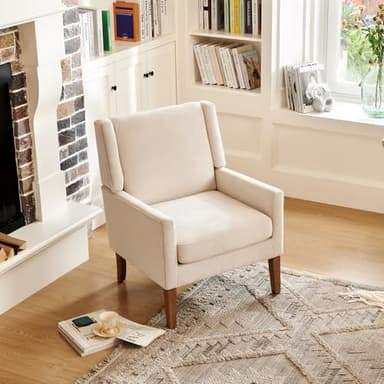 COLAMY Modern Wingback Living Room Chair, Upholstered Fabric Accent Armchair, Single Sofa Chair with Lounge Seat and Wood Legs for Office/Bedroom/Reading Spaces, Beige - Image 5