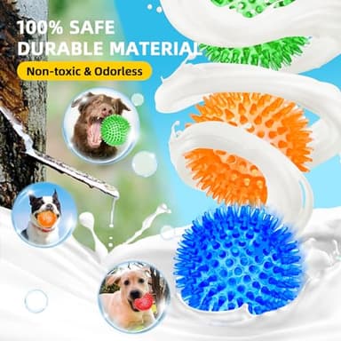SHARLOVY 3'' Squeaky Balls for Small Dogs, 4 Colors Spiky Dog Balls for Puppy Teething, Durable Puppy Chew Toys for Teething, Indestructible Toys to Fetch and Train, BPA Free Non-Toxic - Image 6