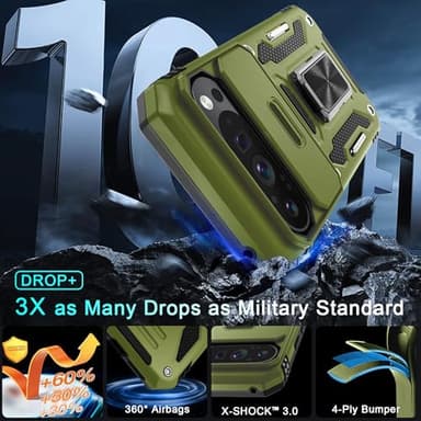 DEERLAMN Case for Google Pixel 9 Pro XL with Slide Camera Cover+Screen Protector(1 Pack), Rotated Ring Kickstand Military Grade Shockproof Protective Cover-Olive Green - Image 3