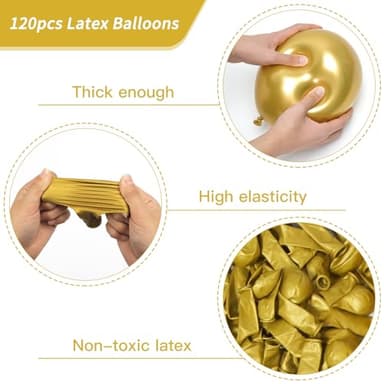 RUBFAC 120pcs Gold Balloons 12 Inches Chrome Metallic Balloons, Metallic Gold Balloons for Graduation Anniversary Wedding Party Supplies Garland Arch Decoration - Image 4