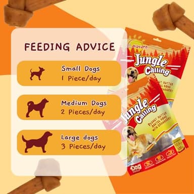 Jungle Calling Rawhide Free Dog Treats, Peanut Butter Bones, 6.5'' Pet Chews for Medium and Large Dogs,Digestible Chewing Snacks,4 Count (Pack of 1) - Image 5