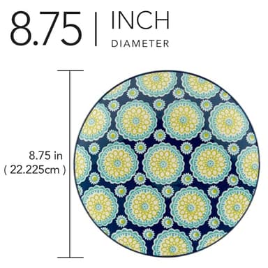 Tapestry 8.5" Porcelain Salad/Dessert Plates, Set of 6 – Vibrant Assorted Floral Patterns in Aqua, Navy & Lime – Everyday Dining or Entertaining Plate Set for Salads, Sides, Snacks & More - Image 3