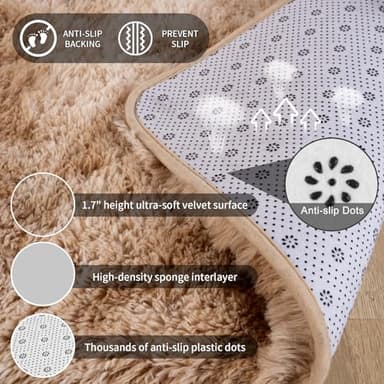 Terrug Fluffy Area Rug for Bedroom, Tie-Dyed Beige 3x5 Ft Throw Rug for Living Room Kids Room, Ultra-Soft Plush Washable Carpet with Non-Slip Rubber Backing, Cozy Floor Decoration - Image 4