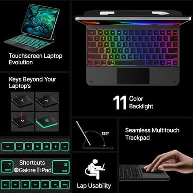 typecase Keyboard Case for iPad Air 13(M3 2025 / M2 2024) and iPad Pro 12.9 (6th, 5th, 4th, 3rd Gen),Magic Keyboard for iPad Pro 12.9,Keyboard Case with Multi-Touch Trackpad, 11 Colors Backlight,Black - Image 3