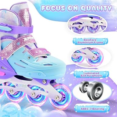 2PM SPORTS Kids Inline Skates for Girls Ages 4-8 8-12 6-12 5-8 10-12 with Light Up Wheels, Adjustable Girls Roller Skates Blades for Kid Women Beginner Youth Indoor Size 11C 1 2 3 4 5 6 7 8 Snowflakes - Image 4