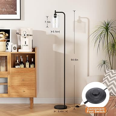 Ziisee Floor Lamps for Living Room - Standing Lamp with Seeded Glass Shade, Modern Floor Lamp with LED Bulbs, Industrial Floor Lamp for Bedroom, Black Tall Lamp for Office(Light Bulb Included) - Image 4
