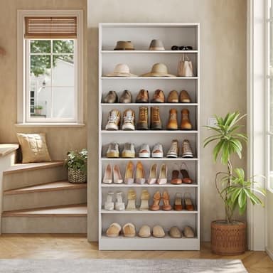 LITTLE TREE 9-Tier Shoe Cabinet, 32 Pairs Wooden Shoes Cabinet with Adjustable Shelves for Entryway, 70.9" Tall Shoe Cabinet, Freestanding Modern Shoe Rack Organizer for Living Room Bedroom, White - Image 3
