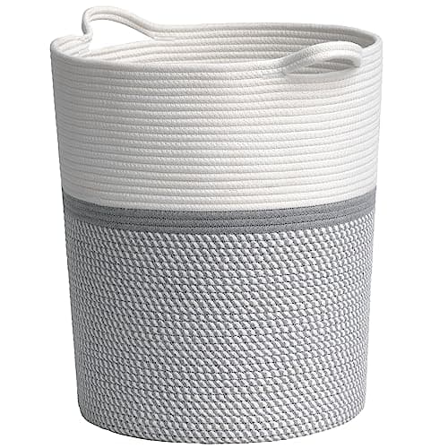 INDRESSME Baby Laundry Basket for Nursery, Kids Laundry Hamper, Tall Storage Basket for Living Room, Rope Basket for Blankets, Clothes, 17¾ x 15¾ x 13¾ inches, Grey - Image 1