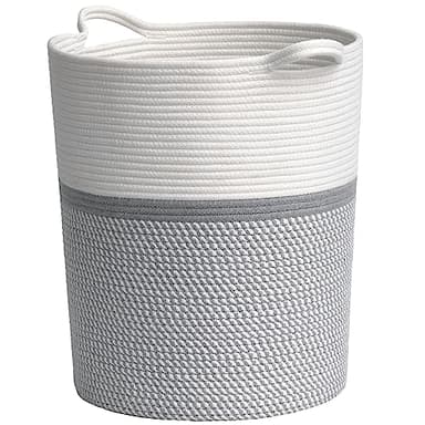 INDRESSME Baby Laundry Basket for Nursery, Kids Laundry Hamper, Tall Storage Basket for Living Room, Rope Basket for Blankets, Clothes, 17¾ x 15¾ x 13¾ inches, Grey - Image 1