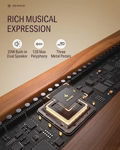 Donner DDP-80 PLUS Digital Piano 88 Key Weighted Keyboard, Home Electric Piano, Supports USB-MIDI & Headphones Connection, Semi-open Cover Designed, with Metal Three Pedal, Power Adapter - Image 3