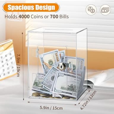 Hicocool Clear Piggy Bank with Lock, Acrylic Piggy Bank with Key for Adults Kids Openable, Reusable Money Saving Box for Birthday (Clear - Image 3