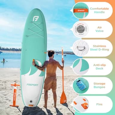 FBSPORT 11' Premium Stand Up Paddle Board, Yoga Board with SUP Accessories & Carry Bag | Wide Stance, Surf Control, Non-Slip Deck, Leash, Paddle and Pump for Youth & Adult - Image 4