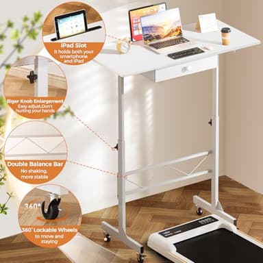 GTRACING Small Standing Desk Adjustable Height Small Computer Desk Mobile Portable Rolling Laptop Table with Wheels 32" Computer Workstation Sit Stand Desks Portable Standing Table Treadmill desks - Image 5