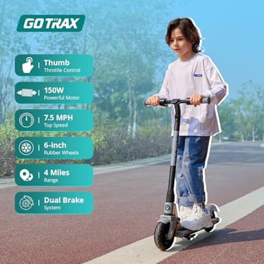 Gotrax GKS Electric Scooter for Kid, 6" Solid Wheels, Max 4 Miles and 7.5 Mph Speed Power by 150W Motor, UL2272 Safety Certification, Lightweight Electric Scooter for Boy Girl Ages 6-12, Black - Image 2