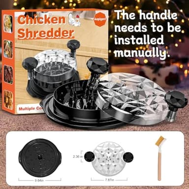 Chicken Shredder with Brush Chicken Shredder Tool Twist Stable Anti-Slip BPA Free Meat Shredder Tool Twist Ergonomic Handle Meat Grinder Dishwasher-safe Transparent Lid Black - Image 5