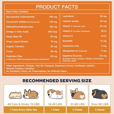 NATURE TARGET Glucosamine Joint Supplement for Dogs, Chondroitin, Omega-3, MSM, Hemp, Turmeric for Pain Relief, Dog Joint Supplement with Calcium for Bone Health, 120 Chicken Flavored Crunchy Chews - Image 5