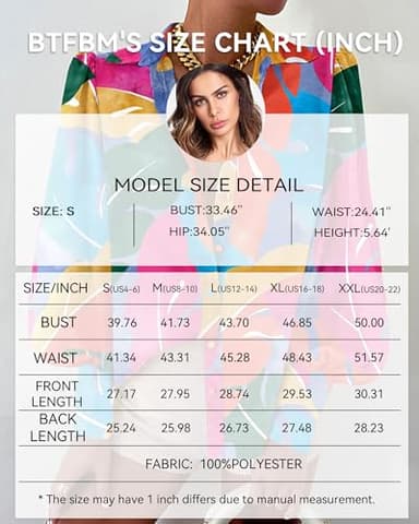 BTFBM Women Fashion Button Down Shirts V Neck Printed Solid Boho Long Sleeve Blouses Dressy Casual Summer Fall Tops(Multicolored, X-Large) - Image 6