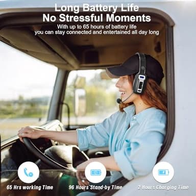 BRAMMAR Trucker Bluetooth Headset with AI Noise Cancellation Microphone, Trucker Headset with 65Hrs Talk Time & Mute Button, Multipoint Connection, Bluetooth Headsets Fit for Truck Drivers/Cell Phones - Image 4