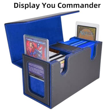 AFIING MTG Commander Card Storage Box - Fits 200 Double Sleeved Cards,3-in-1Card Deck Case,Strong Magnet Card Organizer For Magic Commander TCG CCG,4Dividers &2 Toploaders, Black/Blue - Image 2
