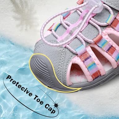 Apakowa Kids Girls Sandals Summer Outdoor Athletic Double Strap Closed-Toe Beach Sandals Sport (Toddler/Little Kid) - Image 2