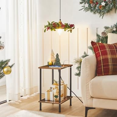 HOOBRO Side Table with Charging Station, End Table with USB Port and Outlet, Nightstand with 2-Layer Storage Shelves for Small Spaces, Living Room, Bedroom, Stable Frame, Rustic Brown BF09UBZ01 - Image 2