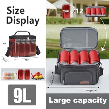 ExtraCharm Insulated Lunch Bag for Women/Men - Reusable Lunch Box for Office Picnic Hiking Beach - Leakproof Cooler Tote Bag Organizer with Adjustable Shoulder Strap for Adults - Black - Image 5