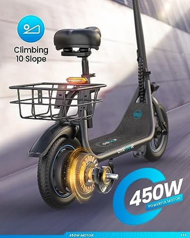 Gyroor Adults Electric Scooter, 450W Motor 20Mile-Max Distance 15.5MPH, Fashion Electric Scooter for Short Distance Commuting,C1-Bright - Image 4