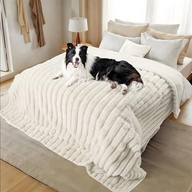 ZAKAPAWS Waterproof Dog Blanket for Bed, Luxury Plush Washable Large Dogs Blankets for Furniture Protection, Super Soft Calming Pet Blanket for Indoors (Cream, 40"x50") - Image 5