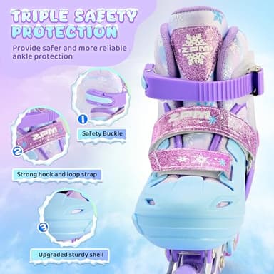 2PM SPORTS Kids Inline Skates for Girls Ages 4-8 8-12 6-12 5-8 10-12 with Light Up Wheels, Adjustable Girls Roller Skates Blades for Kid Women Beginner Youth Indoor Size 11C 1 2 3 4 5 6 7 8 Snowflakes - Image 3