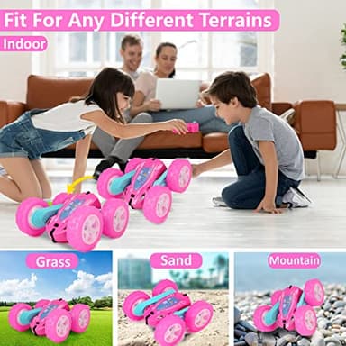 FREE TO FLY Remote Control Car for Girls : Pink RC Car Double Sided 360°Flip Stunt Cars with Headlights & WheelLights Rechargeable Toy Car Birthday Gifts for Girl Kids Age 6 7 8 9 10 11 12 Year Old - Image 5